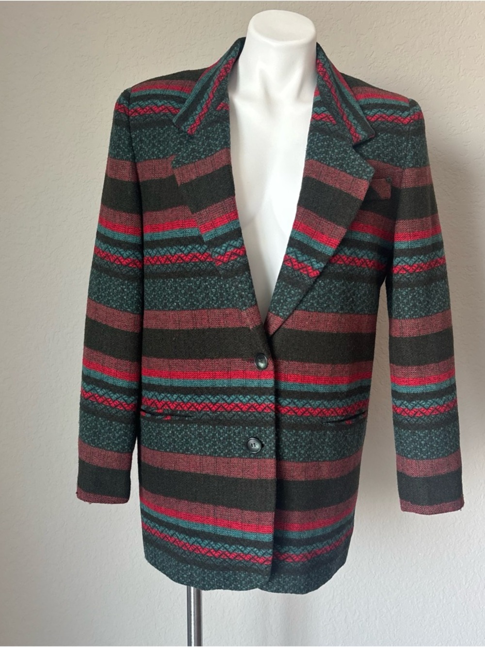 Vintage Lawrence Bruce Wool Blend Southwestern Aztec Boho Blazer Women's Size 10